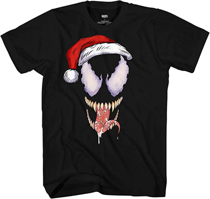 Venom Santa Hat Adult Unisex Short Sleeve Black T Shirt