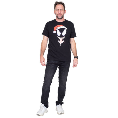 Venom Santa Hat Adult Unisex Short Sleeve Black T Shirt