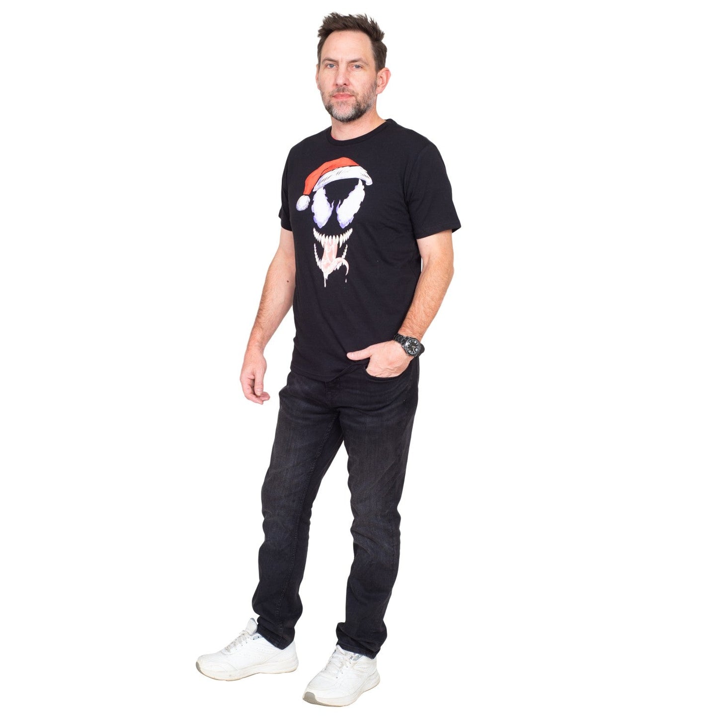 Venom Santa Hat Adult Unisex Short Sleeve Black T Shirt