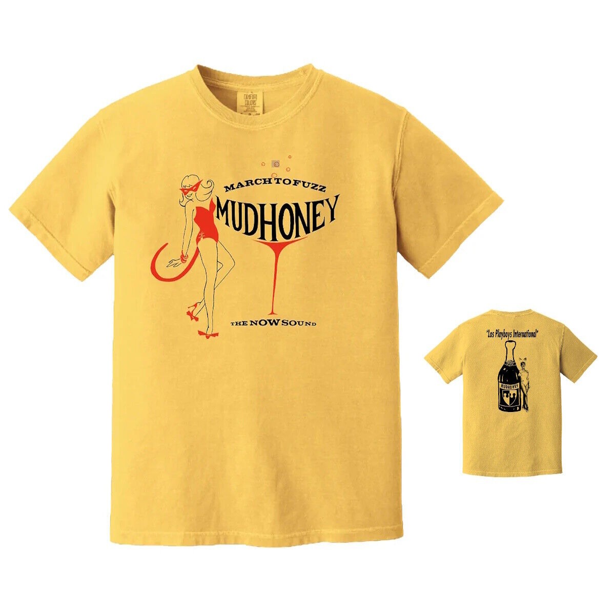 Mudhoney Los Playboys Mud honey 2 Sided Band Tee Mens T Shirt Yellow