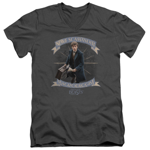 Fantastic Beasts Newt Scamander Mens Slim Fit V-Neck T Shirt Charcoal