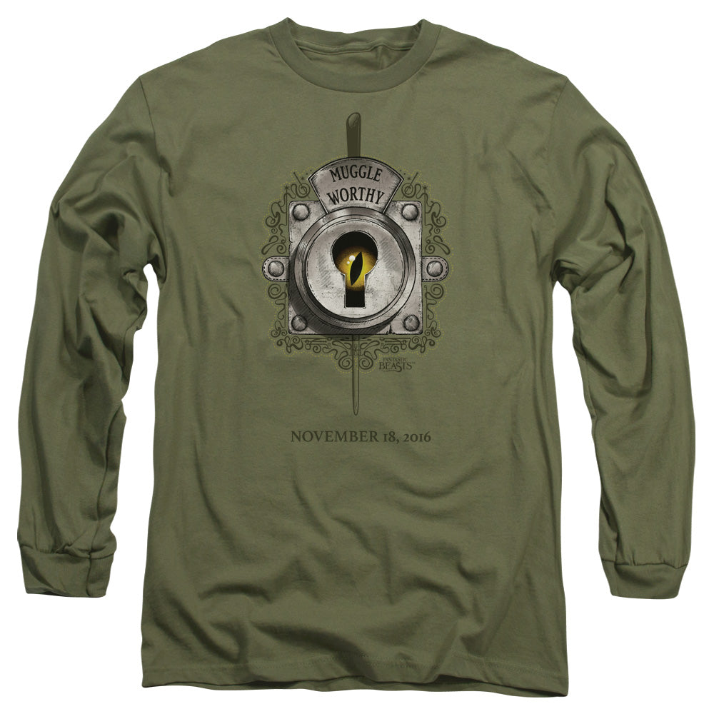 Fantastic Beasts Muggle Worthy Mens Long Sleeve Shirt Military Green Officially Licensed