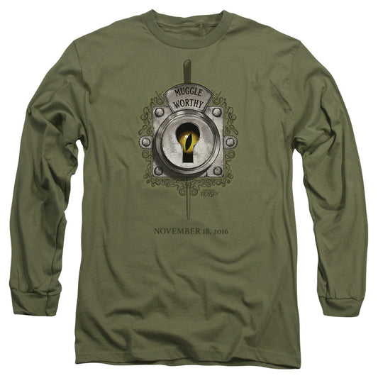 Fantastic Beasts Muggle Worthy Mens Long Sleeve Shirt Military Green Officially Licensed