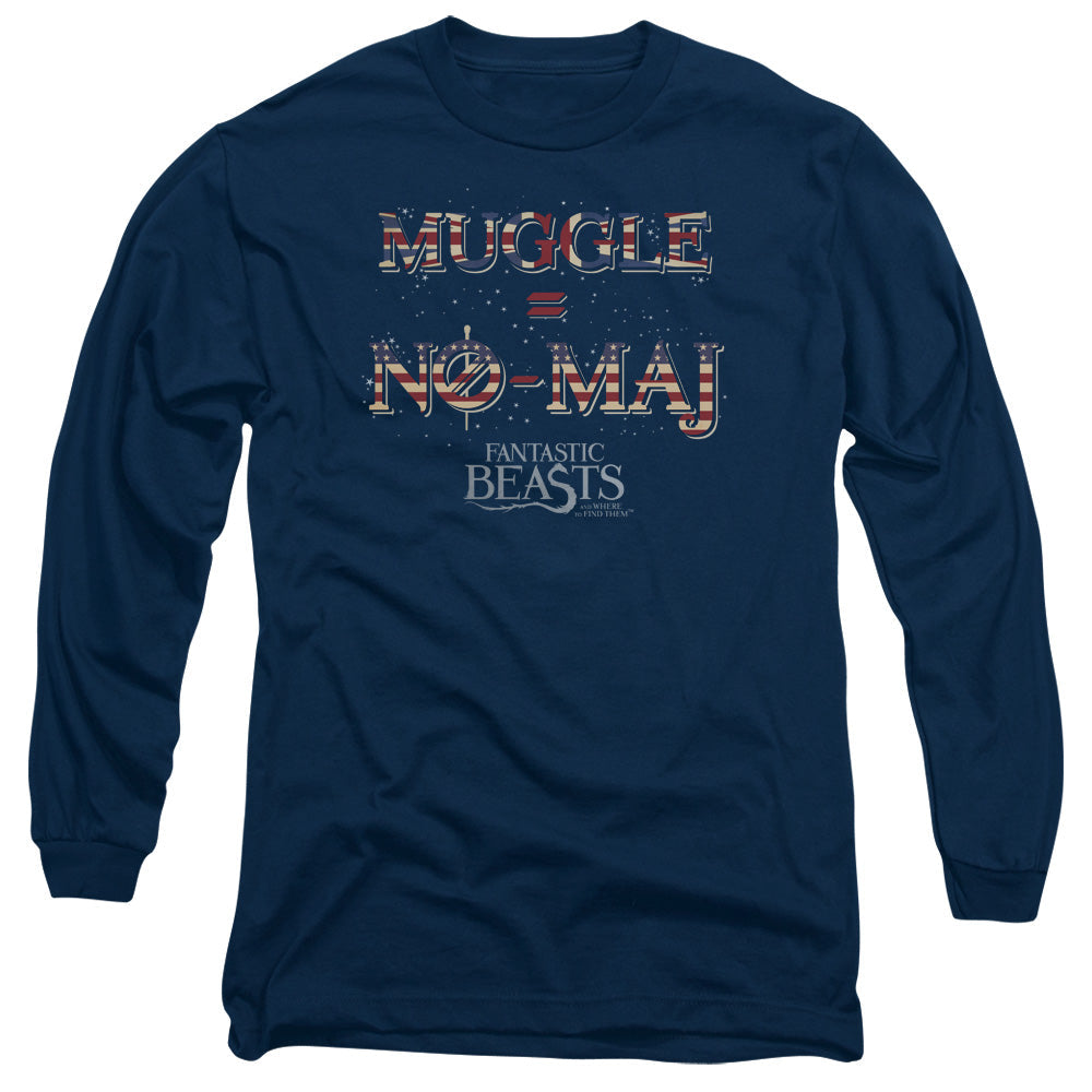 Fantastic Beasts Uk Us No Maj Mens Long Sleeve Shirt Navy Officially Licensed