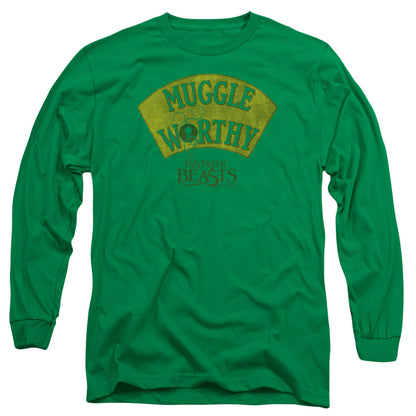 Fantastic Beasts Muggle Worthy Mens Long Sleeve Shirt Kelly Green Officially Licensed