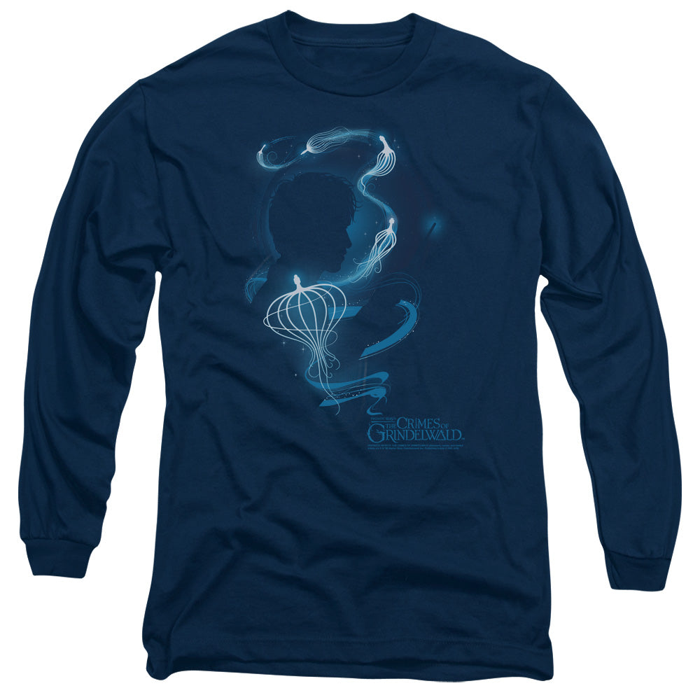 Fantastic Beasts 2 Newt Silhouette Mens Long Sleeve Shirt Navy Officially Licensed