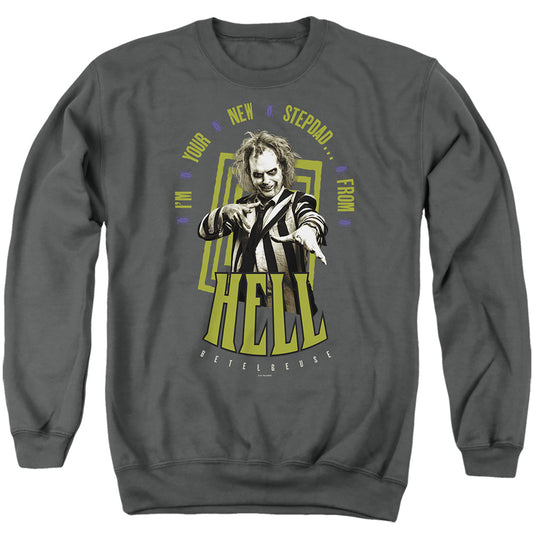 Beetlejuice Beetlejuice Stepdad From Hell Mens Crewneck Sweatshirt Charcoal Officially Licensed