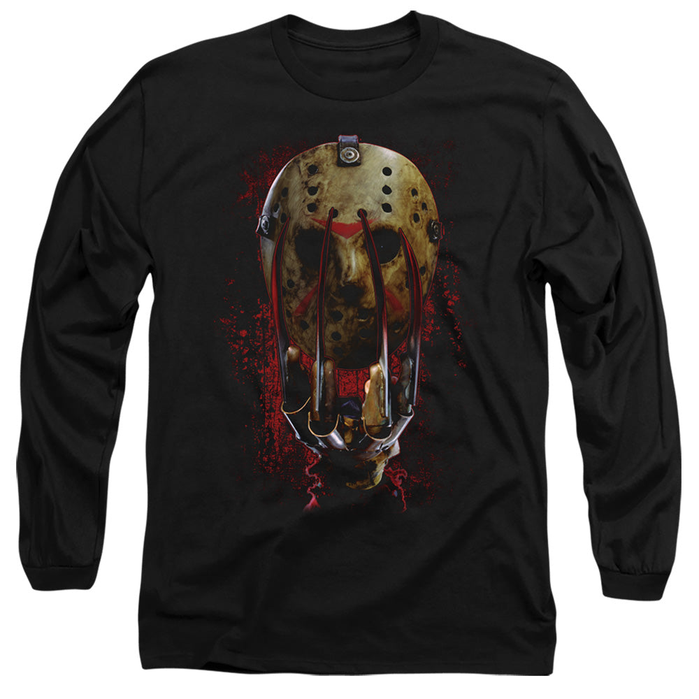 Freddy Vs Jason Mask And Claws Mens Long Sleeve Shirt Black Officially Licensed