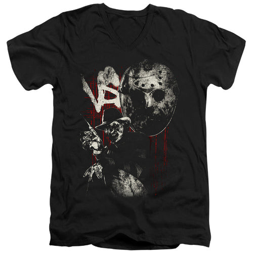 Freddy Vs Jason Scratches Mens Slim Fit V-Neck T Shirt Black