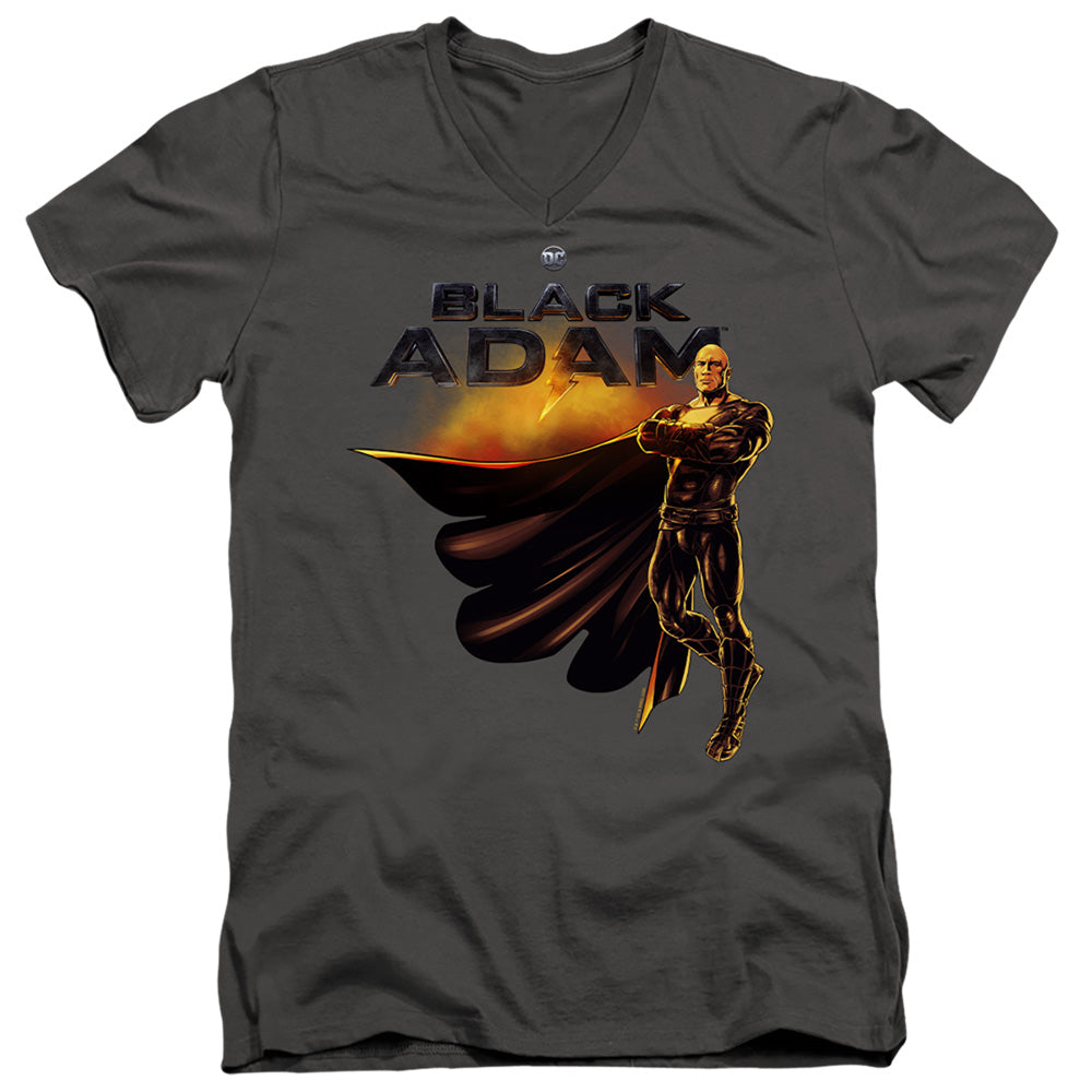 Black Adam Black Adam Logo With Character Mens Slim Fit V-Neck T Shirt Charcoal