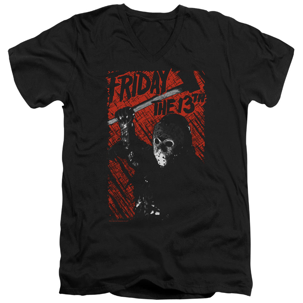 Friday The 13th Jason Lives Mens Slim Fit V-Neck T Shirt Black