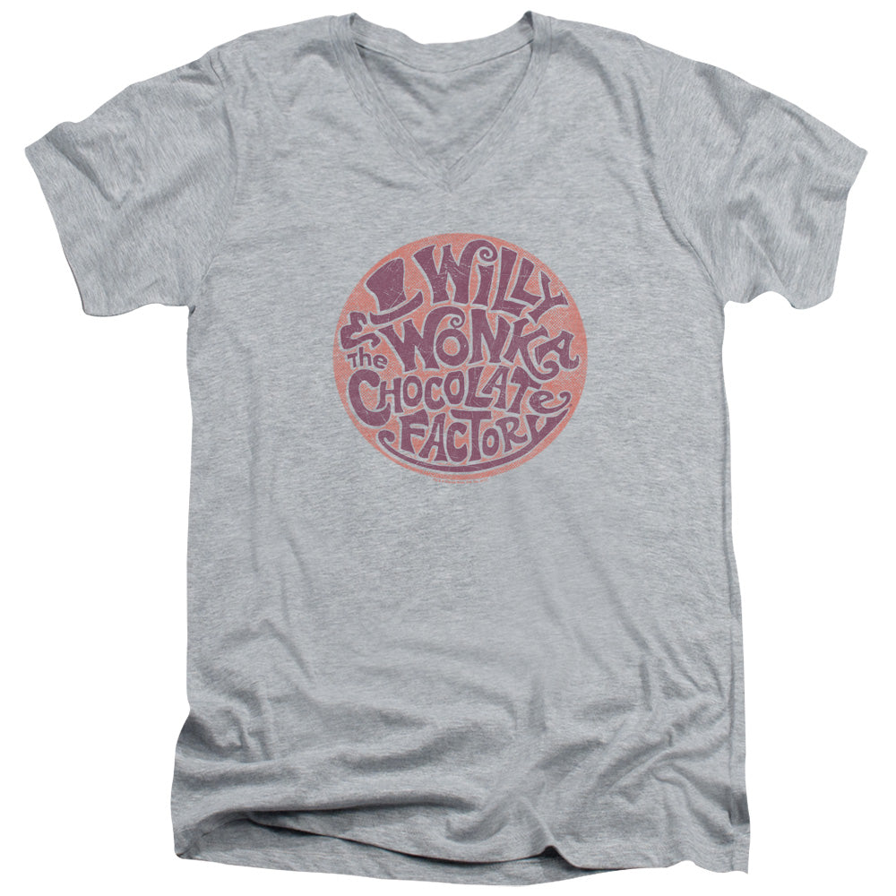 Willy Wonka And The Chocolate Factory Circle Logo Mens Slim Fit V-Neck T Shirt Athletic Heather