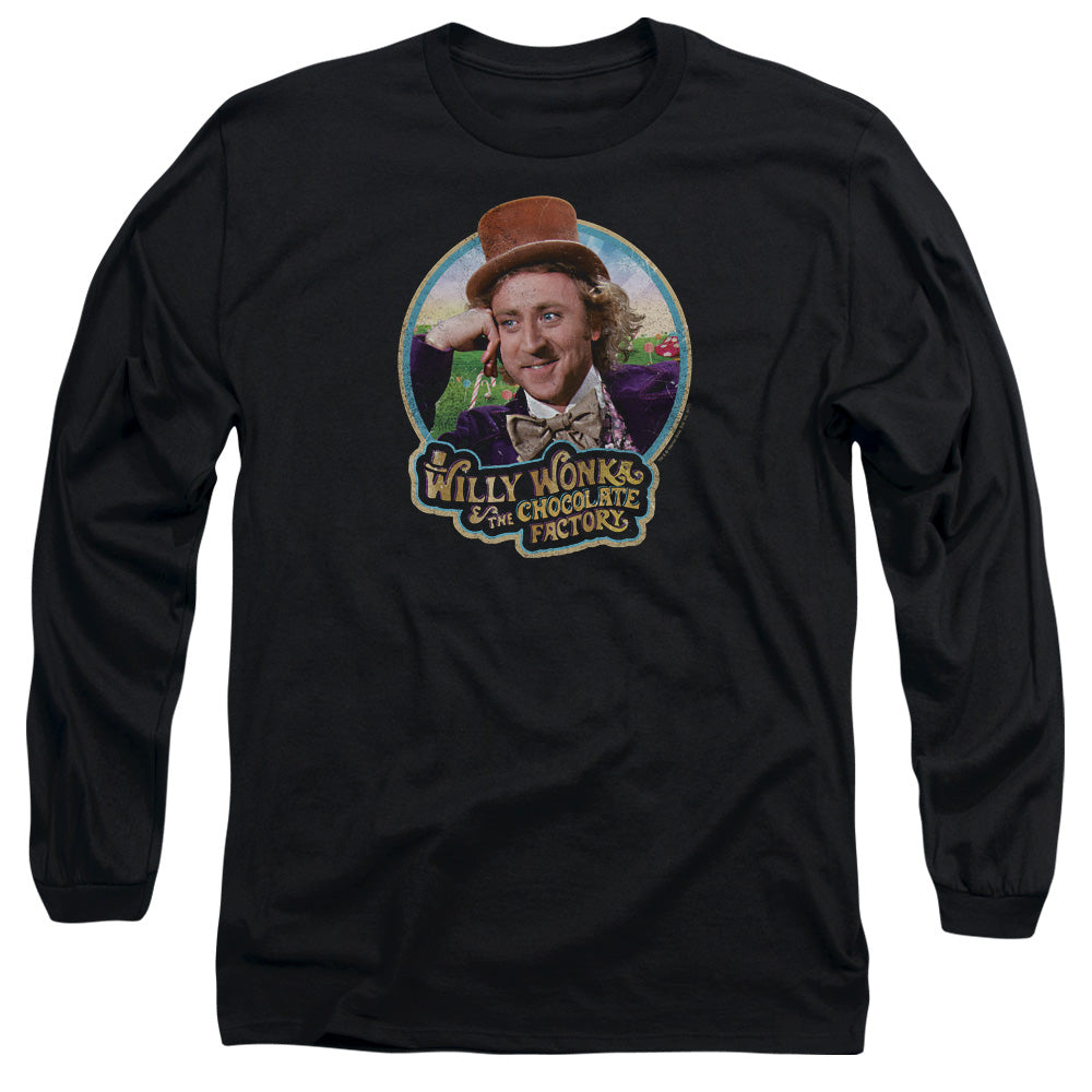 Willy Wonka And The Chocolate Factory Its Scrumdiddlyumptious Mens Long Sleeve Shirt Black