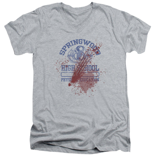 Nightmare On Elm Street Springwood High Victim Mens Slim Fit V-Neck T Shirt Athletic Heather