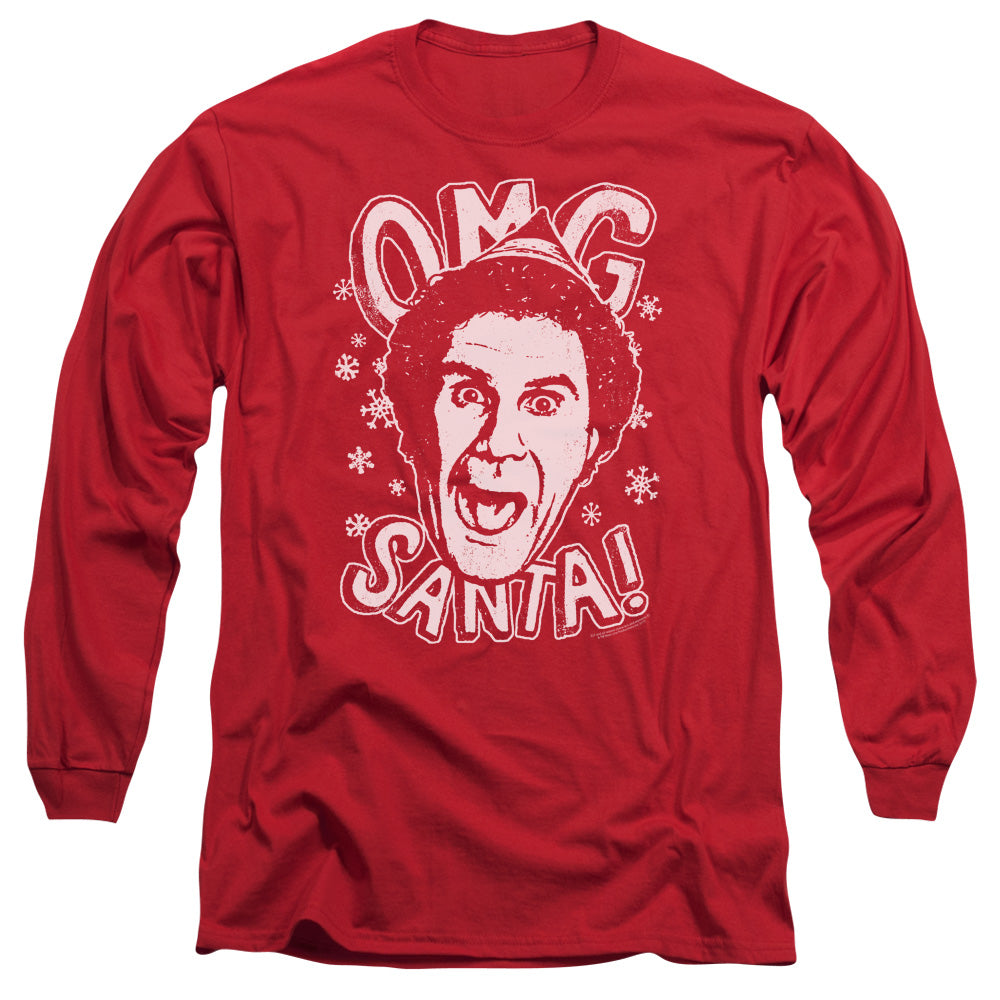 Elf Omg Santa Mens Long Sleeve Shirt Red Officially Licensed