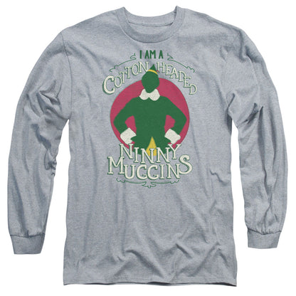Elf Cotton Headed Mens Long Sleeve Shirt Athletic Heather Officially Licensed