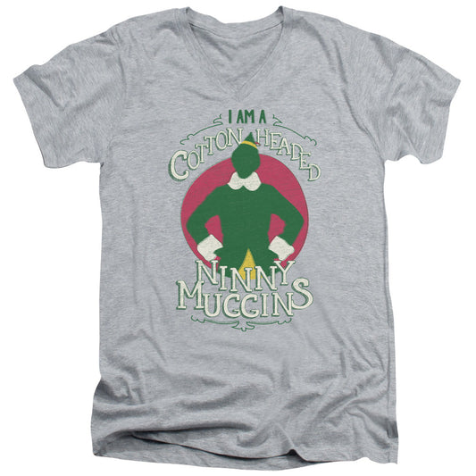 Elf Cotton Headed Mens Slim Fit V-Neck T Shirt Athletic Heather