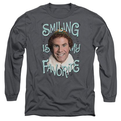 Elf Smiling Mens Long Sleeve Shirt Charcoal Officially Licensed