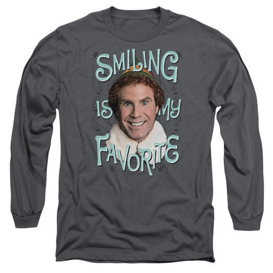 Elf Smiling Mens Long Sleeve Shirt Charcoal Officially Licensed