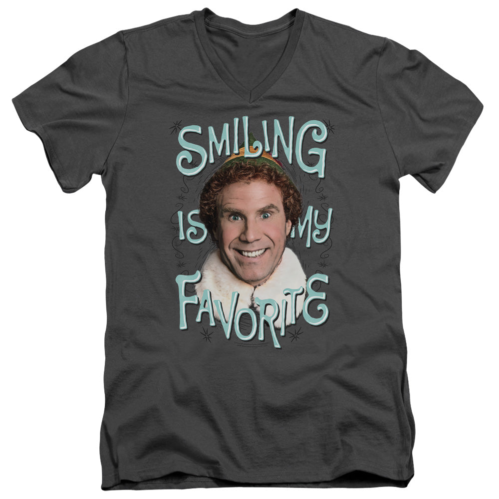 Elf Smiling Mens Slim Fit V-Neck T Shirt Charcoal
