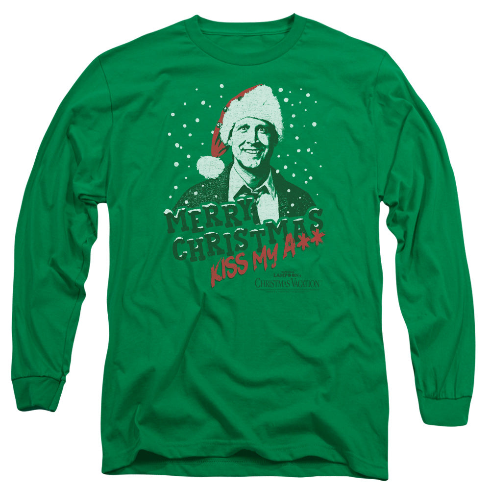 Christmas Vacation Merry Christmas Mens Long Sleeve Shirt Kelly Green Officially Licensed