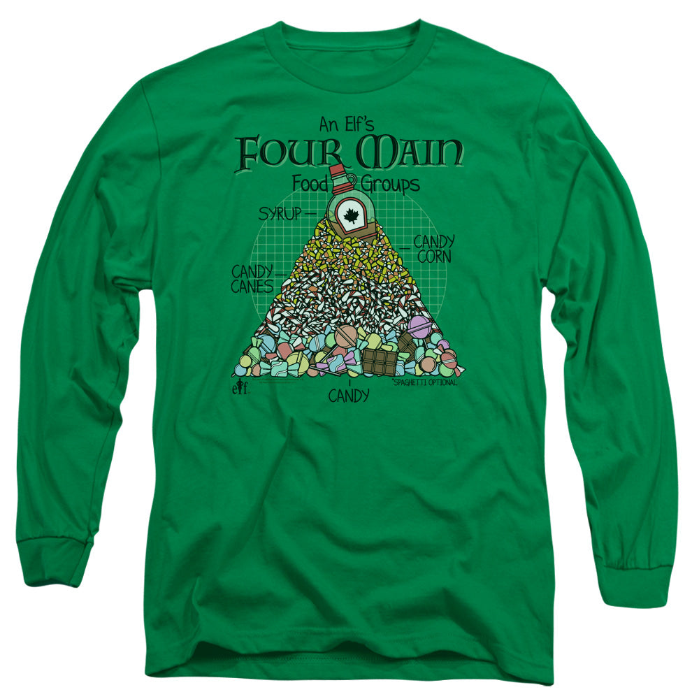 Elf Food Pyramid Mens Long Sleeve Shirt Kelly Green Officially Licensed