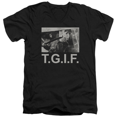 Friday The 13th TGIF Mens Slim Fit V-Neck T Shirt Black