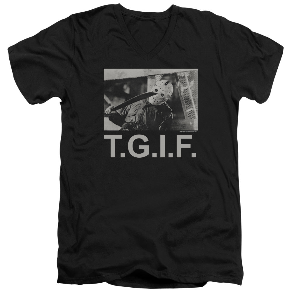 Friday The 13th TGIF Mens Slim Fit V-Neck T Shirt Black