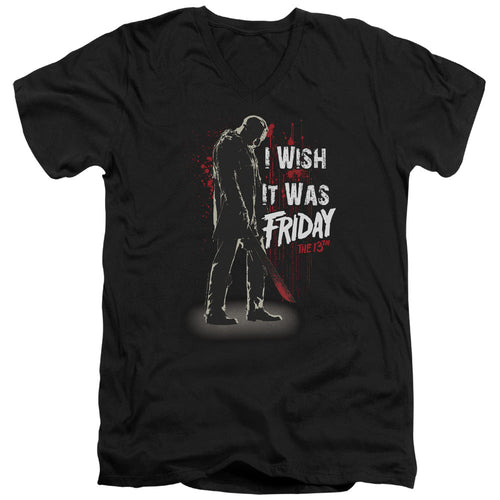 Friday The 13th I Wish It Was Friday Mens Slim Fit V-Neck T Shirt Black