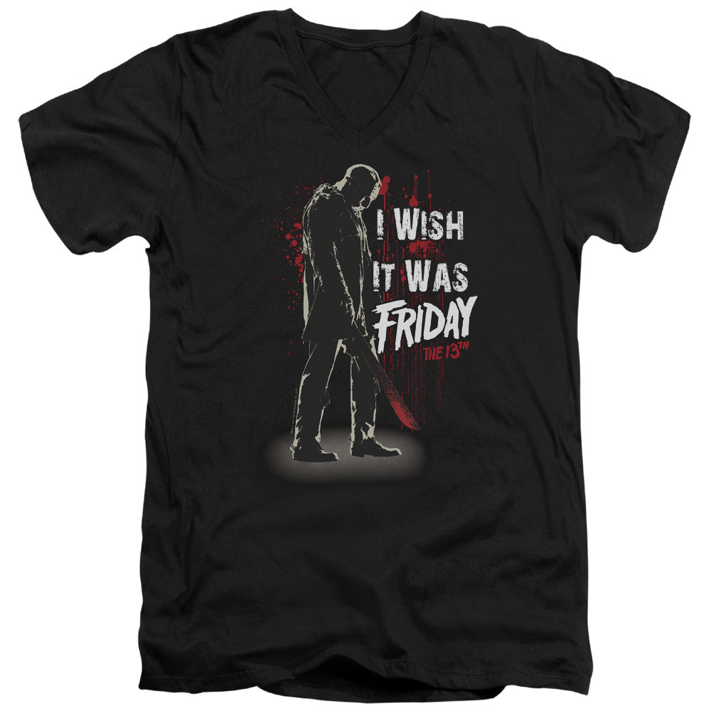 Friday The 13th I Wish It Was Friday Mens Slim Fit V-Neck T Shirt Black