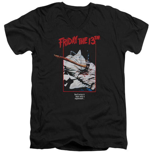 Friday The 13th Axe Poster Mens Slim Fit V-Neck T Shirt Black