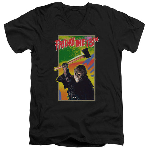 Friday The 13th Retro Game Mens Slim Fit V-Neck T Shirt Black