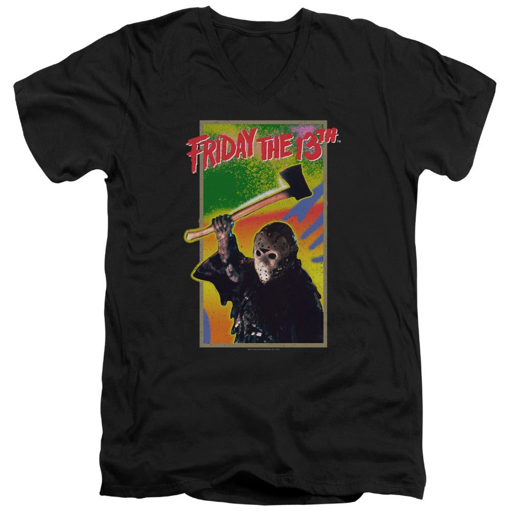 Friday The 13th Retro Game Mens Slim Fit V-Neck T Shirt Black