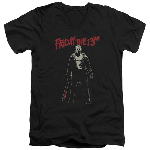 Friday The 13th Chchch Ahahah Mens Slim Fit V-Neck T Shirt Black