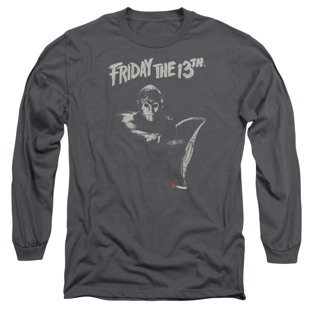 Friday The 13Th Ax Mens Long Sleeve Shirt Charcoal Officially Licensed