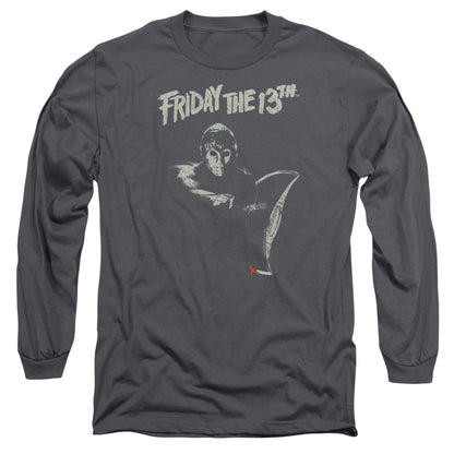 Friday The 13Th Ax Mens Long Sleeve Shirt Charcoal Officially Licensed