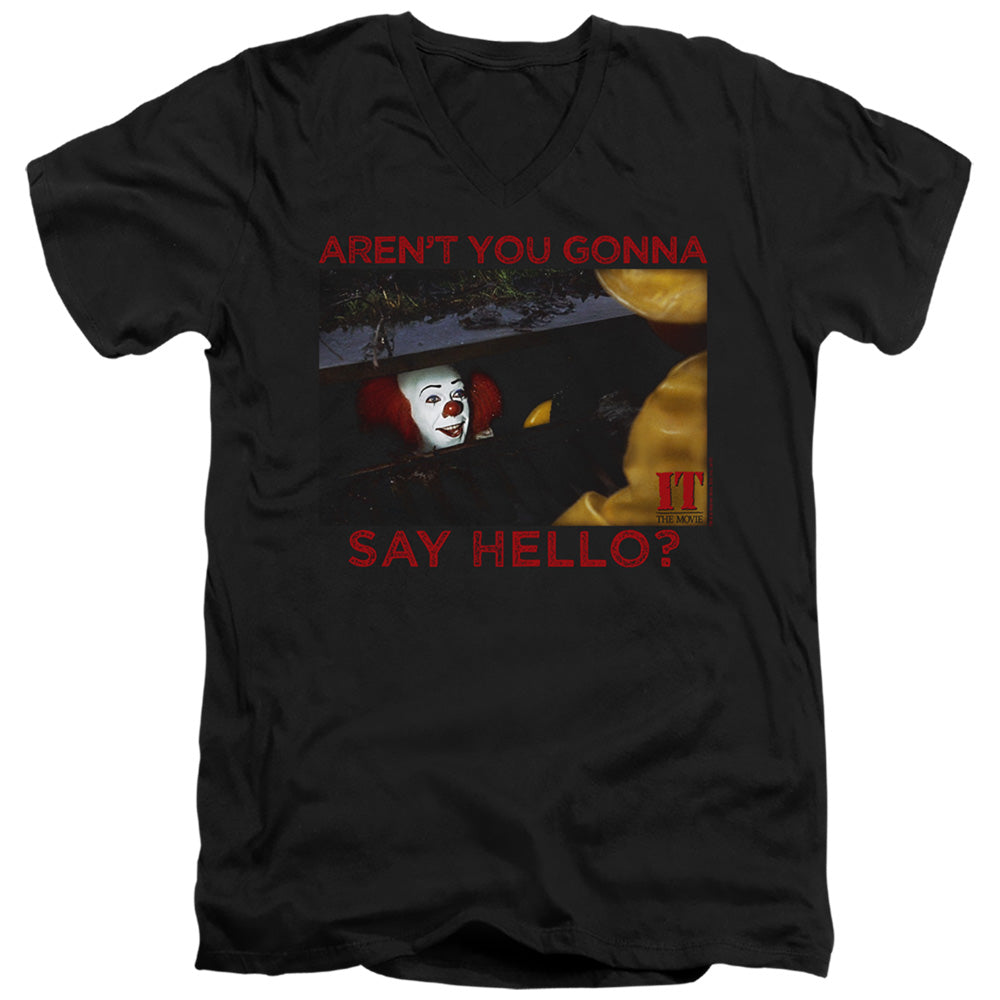 IT 1990 Hello Mens Slim Fit V-Neck T Shirt Black