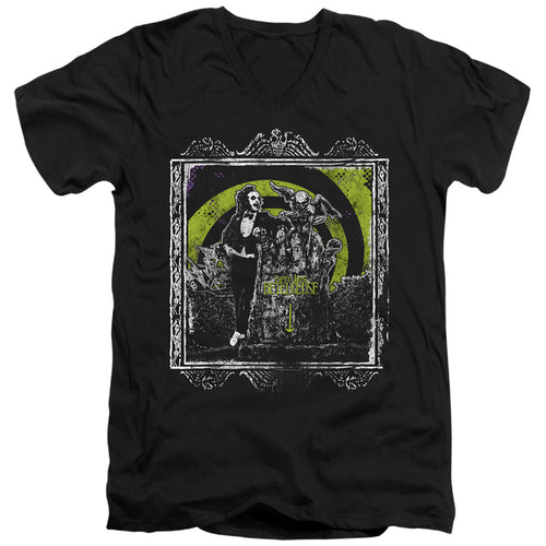 Beetlejuice Here Lies Mens Slim Fit V-Neck T Shirt Black