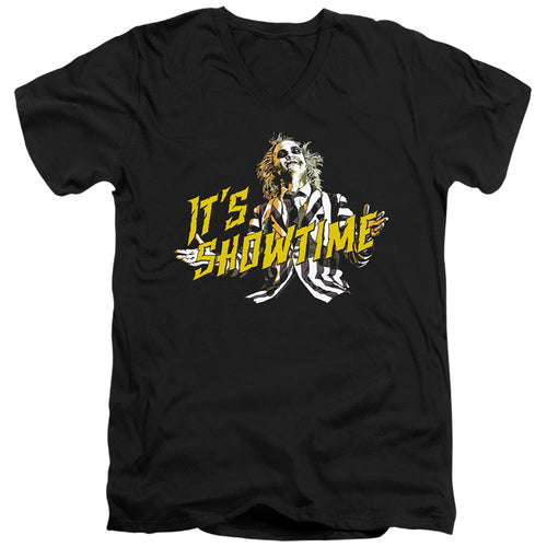Beetlejuice Showtime Mens Slim Fit V-Neck T Shirt Black
