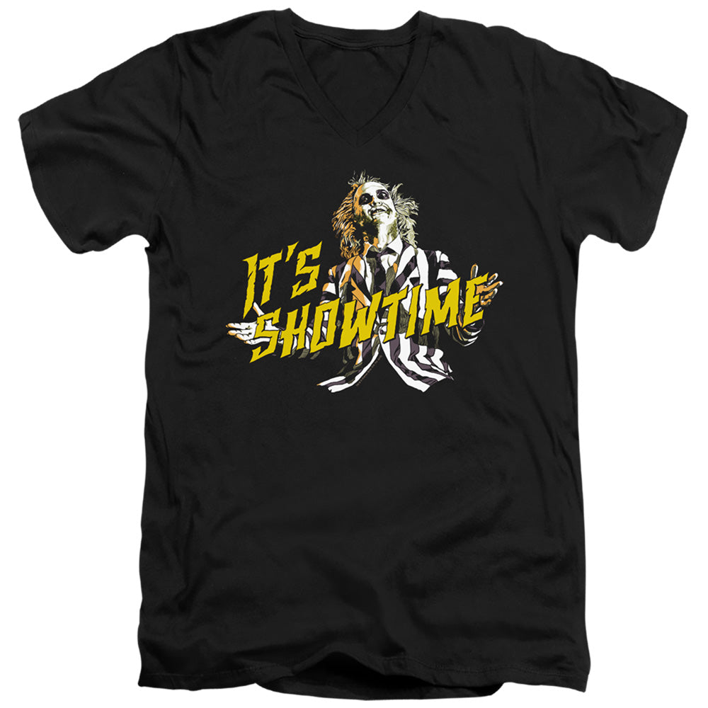 Beetlejuice Showtime Mens Slim Fit V-Neck T Shirt Black