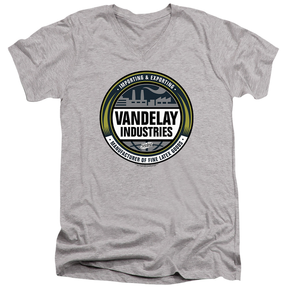 Seinfeld Vendelay Logo Mens Slim Fit V-Neck T Shirt Athletic Heather