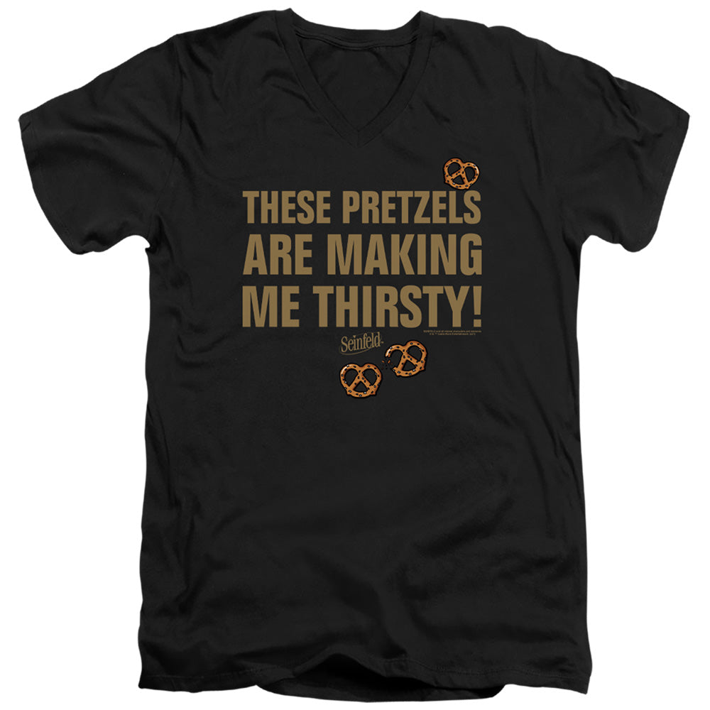 Seinfeld Pretzels Thirsty Mens Slim Fit V-Neck T Shirt Black