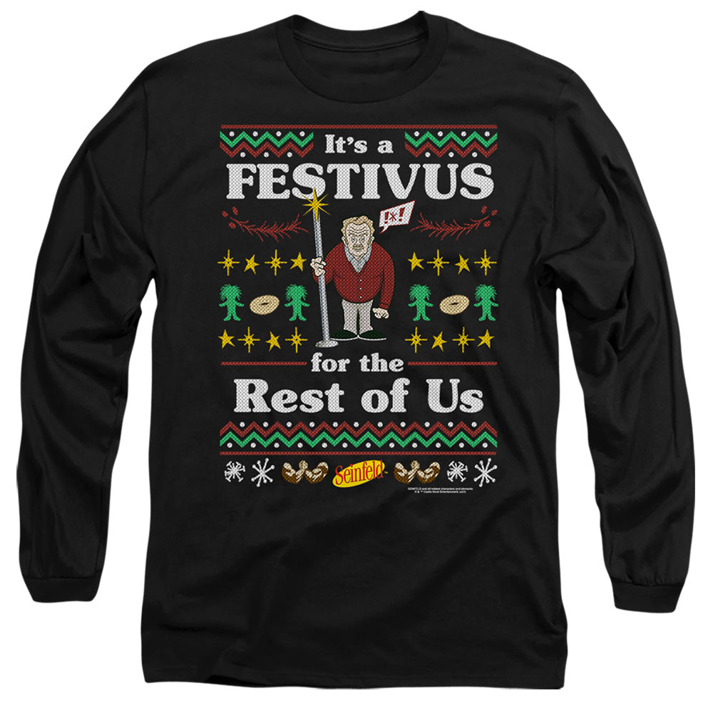 Seinfeld Festive Festivus Mens Long Sleeve Shirt Black Officially Licensed
