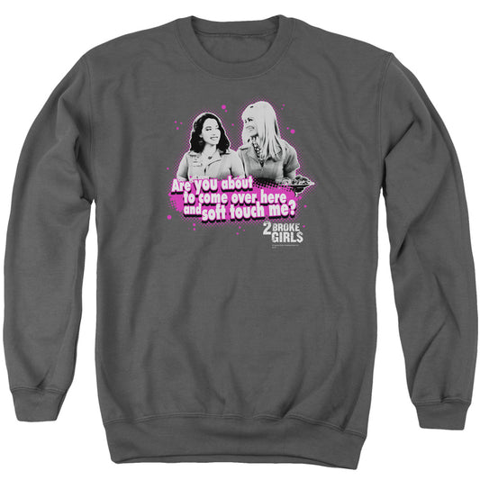 2 Broke Girls Soft Touch Mens Crewneck Sweatshirt Charcoal