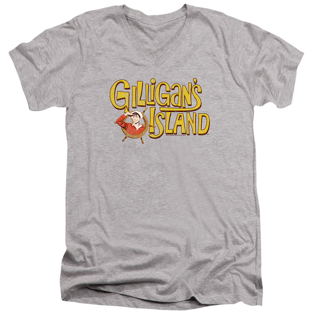 Gilligans Island Gilligans Logo Mens Slim Fit V-Neck T Shirt Athletic Heather