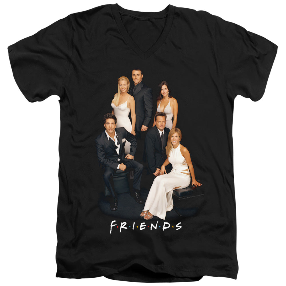 Friends Classy Mens Slim Fit V-Neck T Shirt Black