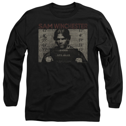Supernatural Sam Mug Shot Mens Long Sleeve Shirt Black Officially Licensed