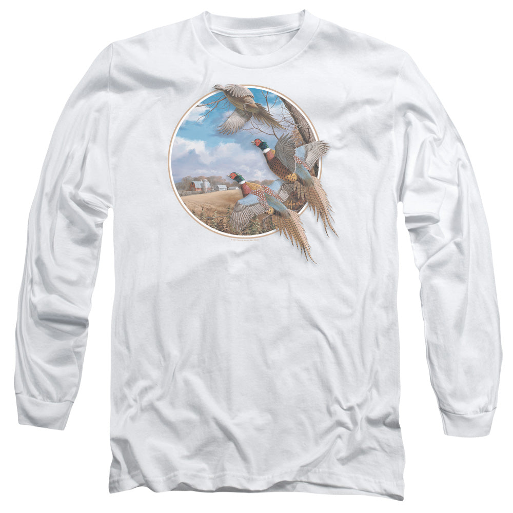 Wildlife October Memories Pheasants Mens Long Sleeve Shirt White