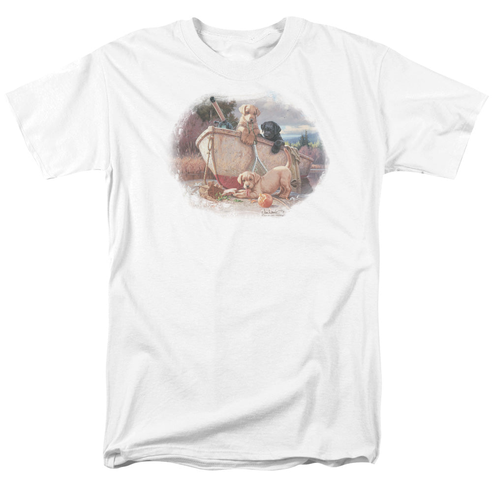 Wildlife Lunch Break Lab Pups Mens T Shirt White