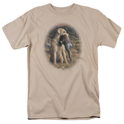 Wildlife Yellow Lab With Pheasant Mens T Shirt Sand